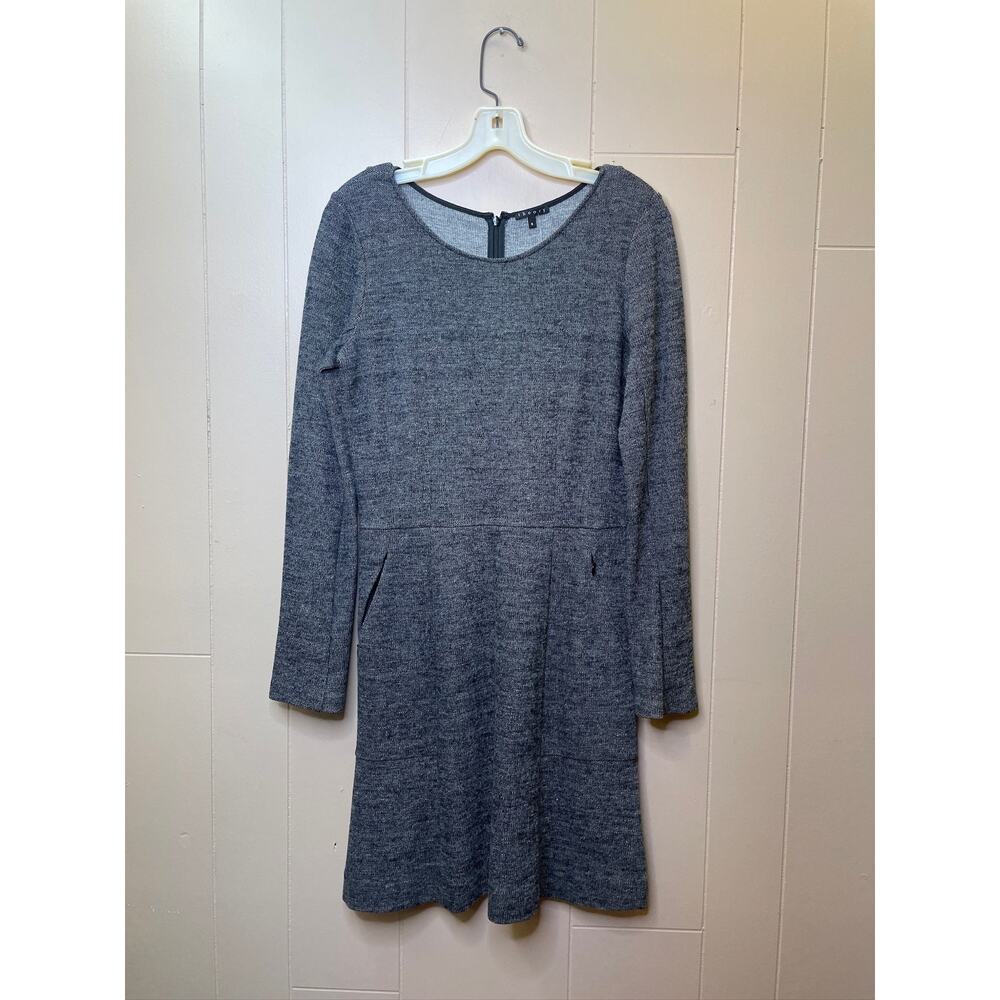 Theory Women's Heathered Gray Knit Long Sleeve Shift Sweater Dress Pockets 8